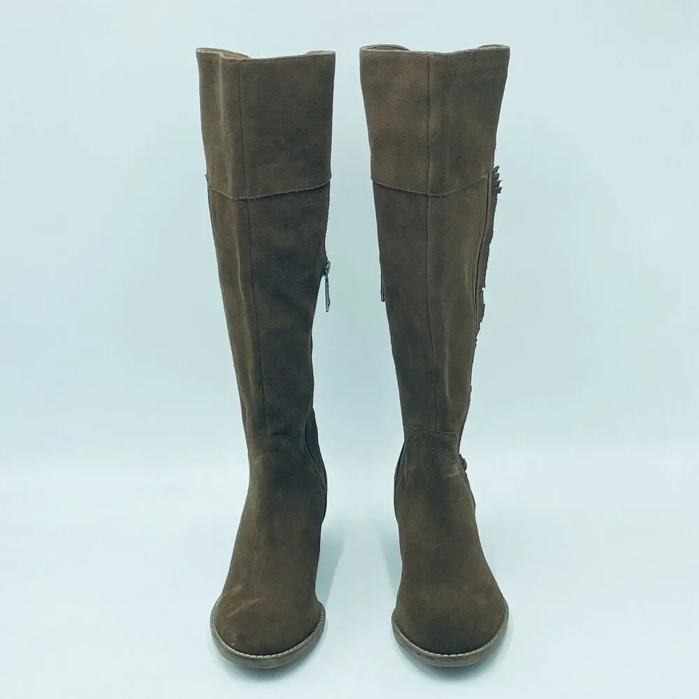 Blondo Women's 7M Nestle Boots Waterproof Knee High Brown Suede Fringe Side Zip